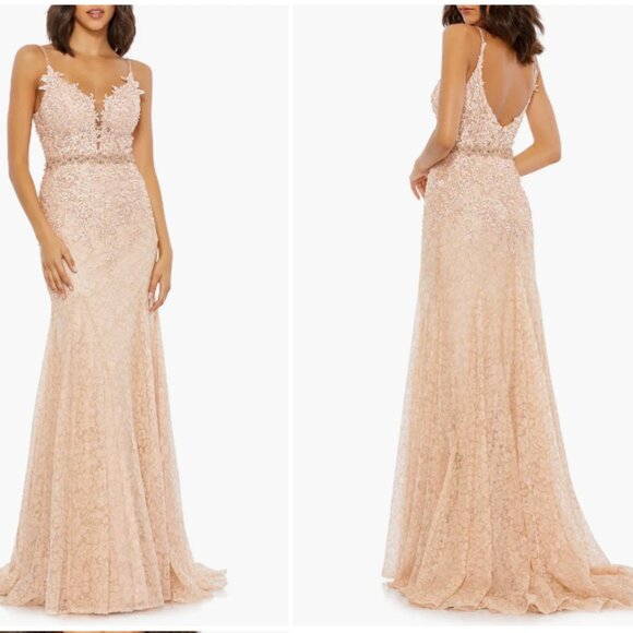 MAC DUGGAL A79341 APPLIQUE SLEEVELESS PLUNGE NECK TRUMPET BLUSH GOWN  sz 6 - Picture 3 of 3